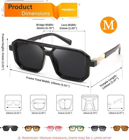FEISEDY Retro Aviator Sunglasses for Women Men 70s Vintage Square Frames Pilot Sun Glasses B9151 in Saudi Arabia