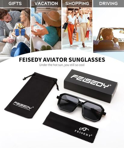 FEISEDY Retro Aviator Sunglasses for Women Men 70s Vintage Square Frames Pilot Sun Glasses B9151 in Saudi Arabia
