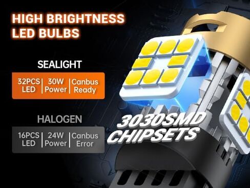 SEALIGHT 3157 Canbus LED Bulb White 4500LM Super Bright 3156 3056 T25 Built-in Resistor Error Free for Reverse Backup Daytime Running Brake Light Bulbs, Pack of 2 in Saudi Arabia