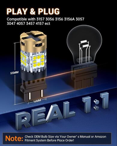 SEALIGHT 3157 Canbus LED Bulb White 4500LM Super Bright 3156 3056 T25 Built-in Resistor Error Free for Reverse Backup Daytime Running Brake Light Bulbs, Pack of 2 in Saudi Arabia