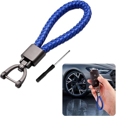 Genuine Leather Car Keychain, Universal Key Fob Holder with 360 Degree Rotatable D-ring and Screwdriver, Car Accessories for Men Women (Brown) in Kuwait