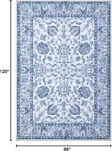 سجاد asrug كبير أزرق 8 × 10 قابل للغسل، سجاد منطقة بوهو عتيق لغرفة المعيشة، غطاء أرضية ميدالية منخفضة الكومة المتعثرة، سجادة غير قابلة للانزلاق لغرفة الطعام وغرفة النوم والحضانة في الأماكن المغلقة، أزرق داكن in Kuwait