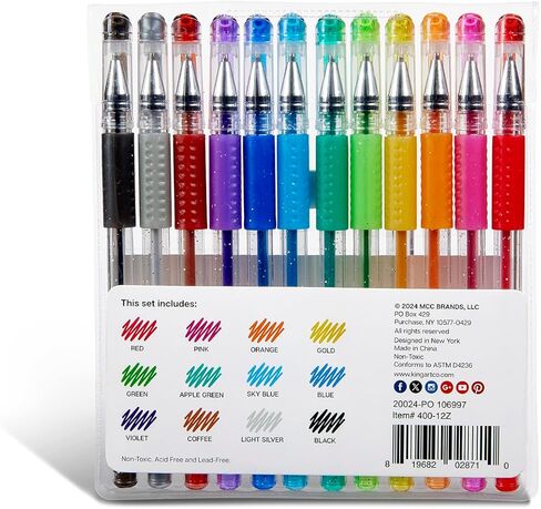 KingArt 400-12 Glitter Rollerball Gel Pens, 12 Sparkling Colors with Soft-Grip Comfort, XL Ink Cartridge - More Ink, Great for All Ages, Writing, Coloring, Doodling, Scrapbooking, Journaling & More in Kuwait