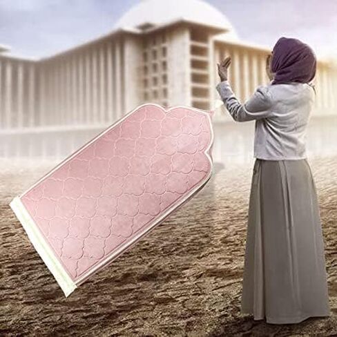 Muslim Prayer Mat, Thick Soft Velvet Muslim Rug, Portable Muslim Prayer Rug, Turkish Prayer Carpet,Janamaz Sajada Carpet for Men and Women Plain Solid Prayer Mat Ramadan Eid Gift.- Pink in Kuwait