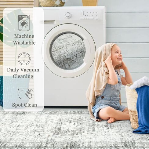 5x7 Washable Rugs: Vintage Living Room Rugs Boho Soft Stain Resistant Area Rugs with Low Pile Distressed Carpet for Living Room Bedroom Dining Room Nursery Home Office (Grey, 5'x7') in Saudi Arabia