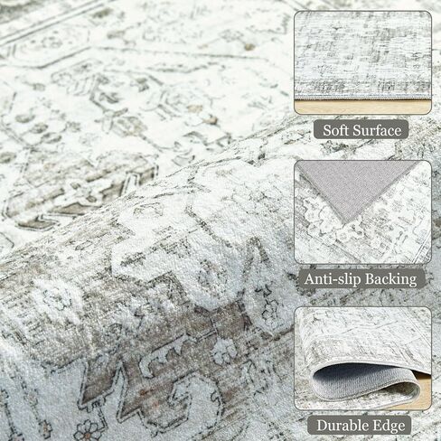 5x7 Washable Rugs: Vintage Living Room Rugs Boho Soft Stain Resistant Area Rugs with Low Pile Distressed Carpet for Living Room Bedroom Dining Room Nursery Home Office (Grey, 5'x7') in Saudi Arabia