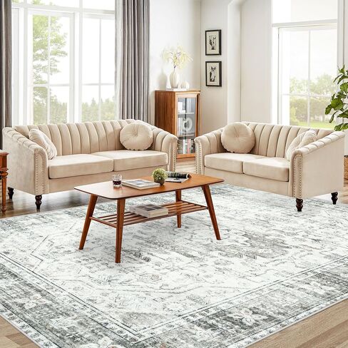 5x7 Washable Rugs: Vintage Living Room Rugs Boho Soft Stain Resistant Area Rugs with Low Pile Distressed Carpet for Living Room Bedroom Dining Room Nursery Home Office (Grey, 5'x7') in Saudi Arabia