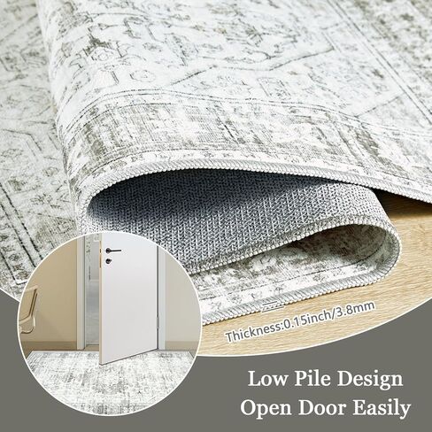 5x7 Washable Rugs: Vintage Living Room Rugs Boho Soft Stain Resistant Area Rugs with Low Pile Distressed Carpet for Living Room Bedroom Dining Room Nursery Home Office (Grey, 5'x7') in Saudi Arabia