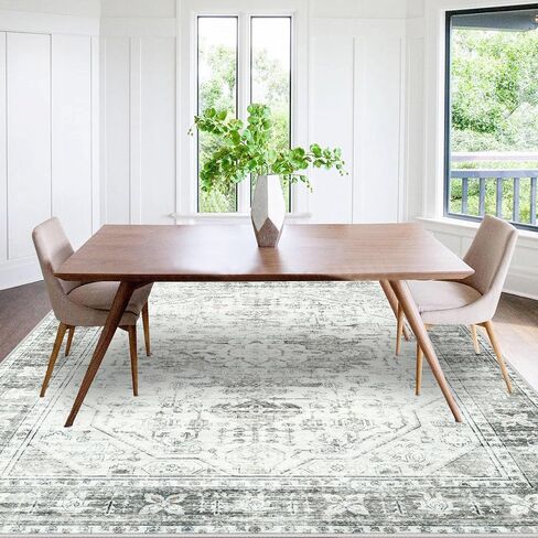 5x7 Washable Rugs: Vintage Living Room Rugs Boho Soft Stain Resistant Area Rugs with Low Pile Distressed Carpet for Living Room Bedroom Dining Room Nursery Home Office (Grey, 5'x7') in Saudi Arabia