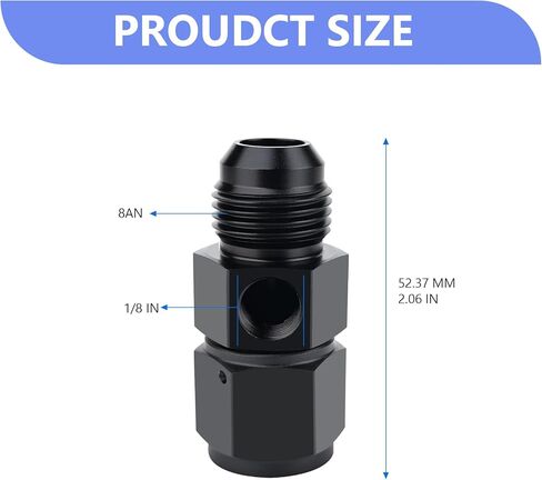8AN Male Flare to 8AN Female Swivel with 1/8" NPT Gauge Port Pressur Take Off Fitting Adapter Aluminum Fuel Pressure Take Off Fitting(Black Anodized) in Kuwait