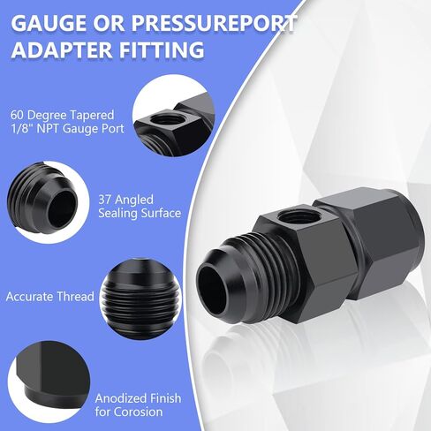 8AN Male Flare to 8AN Female Swivel with 1/8" NPT Gauge Port Pressur Take Off Fitting Adapter Aluminum Fuel Pressure Take Off Fitting(Black Anodized) in Kuwait