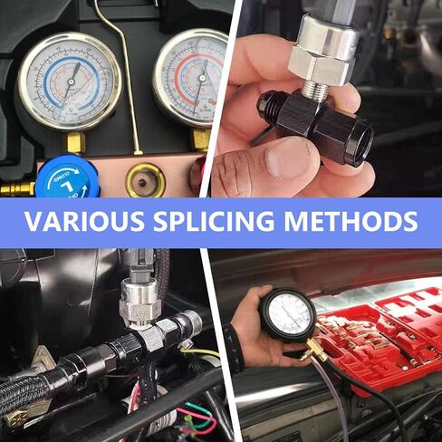 8AN Male Flare to 8AN Female Swivel with 1/8" NPT Gauge Port Pressur Take Off Fitting Adapter Aluminum Fuel Pressure Take Off Fitting(Black Anodized) in Kuwait