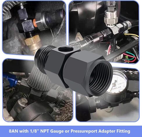 8AN Male Flare to 8AN Female Swivel with 1/8" NPT Gauge Port Pressur Take Off Fitting Adapter Aluminum Fuel Pressure Take Off Fitting(Black Anodized) in Kuwait