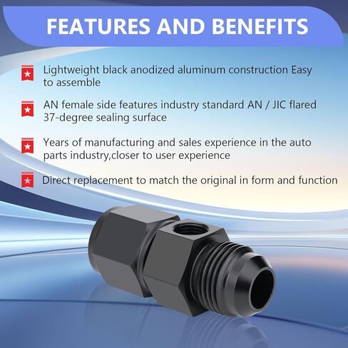 8AN Male Flare to 8AN Female Swivel with 1/8" NPT Gauge Port Pressur Take Off Fitting Adapter Aluminum Fuel Pressure Take Off Fitting(Black Anodized) in Kuwait