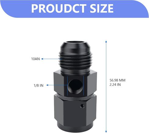 8AN Male Flare to 8AN Female Swivel with 1/8" NPT Gauge Port Pressur Take Off Fitting Adapter Aluminum Fuel Pressure Take Off Fitting(Black Anodized) in Kuwait
