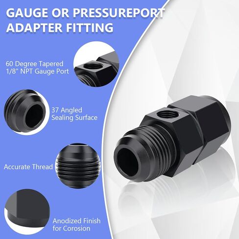 8AN Male Flare to 8AN Female Swivel with 1/8" NPT Gauge Port Pressur Take Off Fitting Adapter Aluminum Fuel Pressure Take Off Fitting(Black Anodized) in Kuwait