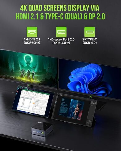 GMKtec Gaming Mini PC Windows 11 Pro AMD Ryzen 7 7735HS Mini Computer up to 4.75GHz 32GB DDR5 RAM 1TB Hard Drive PCIe SSD AMD Radeon 680M, 2 x HDMI, 1x USB4, 4X USB Ports, WiFi 6, BT5.2 Nucbox K2 in Kuwait