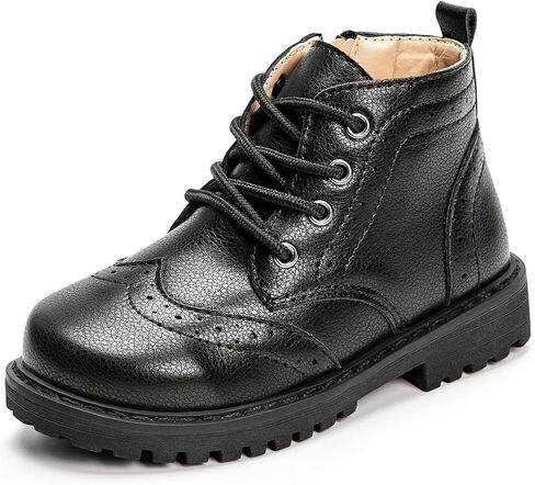 Meckior Toddler Girls Boys Combat Ankle Boots Little Kid Zipper Lace Up Waterproof Outdoor Chelsea Booties Leather Fashion School Uniform Dress Boots in Saudi Arabia