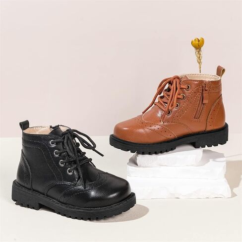 Meckior Toddler Girls Boys Combat Ankle Boots Little Kid Zipper Lace Up Waterproof Outdoor Chelsea Booties Leather Fashion School Uniform Dress Boots in Saudi Arabia