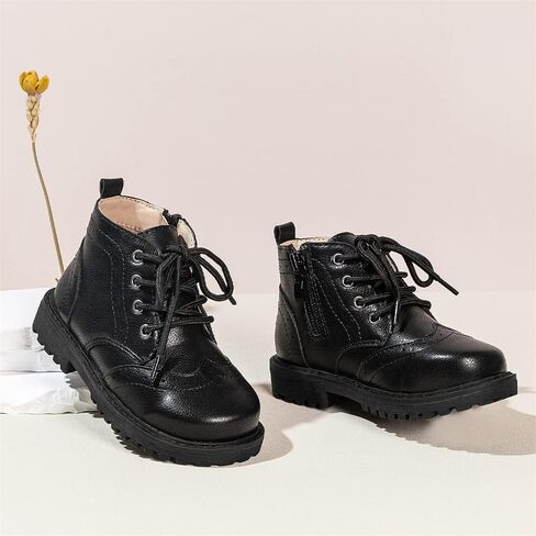 Meckior Toddler Girls Boys Combat Ankle Boots Little Kid Zipper Lace Up Waterproof Outdoor Chelsea Booties Leather Fashion School Uniform Dress Boots in Saudi Arabia