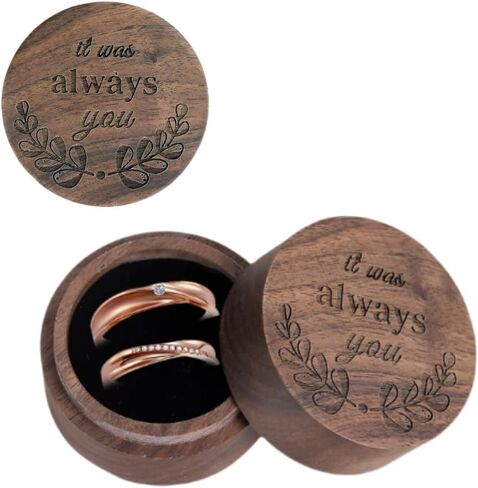 molchagar Double Ring Box for Wedding Ceremony,Handmade Engraved Mr & Mrs Wooden Ring holder for Engagement Proposal,Wedding Keepsake Gift (it was always you) in Saudi Arabia