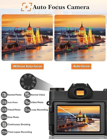 4K Digital Camera for Photography, 48MP FHD Video Camera with WiFi, 3 Inch Flip Screen, 16X Digital Zoom, Vlogging Camera for YouTube (32G Micro Card) in Saudi Arabia