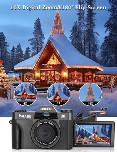 4K Digital Camera for Photography, 48MP FHD Video Camera with WiFi, 3 Inch Flip Screen, 16X Digital Zoom, Vlogging Camera for YouTube (32G Micro Card) in Saudi Arabia