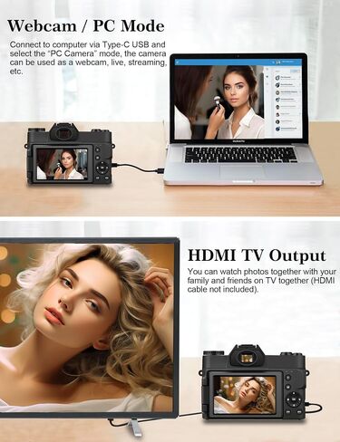 4K Digital Camera for Photography, 48MP FHD Video Camera with WiFi, 3 Inch Flip Screen, 16X Digital Zoom, Vlogging Camera for YouTube (32G Micro Card) in Saudi Arabia