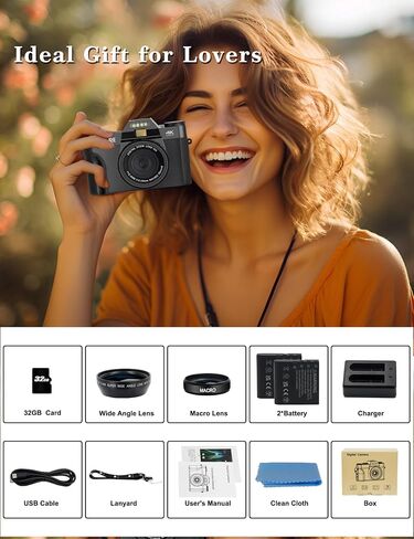 4K Digital Camera for Photography, 48MP FHD Video Camera with WiFi, 3 Inch Flip Screen, 16X Digital Zoom, Vlogging Camera for YouTube (32G Micro Card) in Saudi Arabia