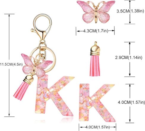 Fashion Alphabet Initial Letter Keychain Tassel Butterfly Pendant Key Ring for Purse Handbags Women Girl in Kuwait