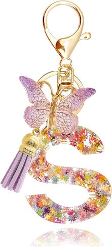 Fashion Alphabet Initial Letter Keychain Tassel Butterfly Pendant Key Ring for Purse Handbags Women Girl in Kuwait