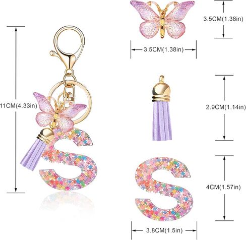 Fashion Alphabet Initial Letter Keychain Tassel Butterfly Pendant Key Ring for Purse Handbags Women Girl in Kuwait