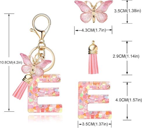 Fashion Alphabet Initial Letter Keychain Tassel Butterfly Pendant Key Ring for Purse Handbags Women Girl in Kuwait