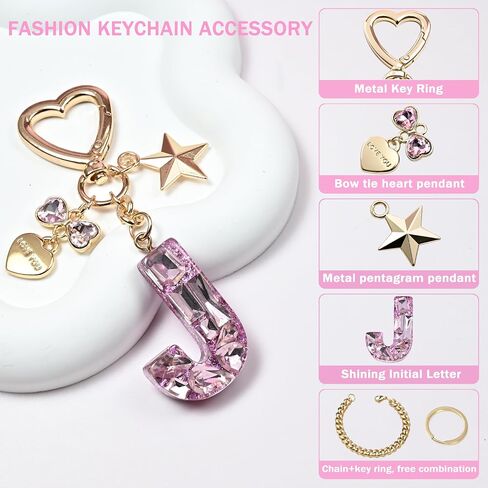 Cute Bling Keychain initial Letter Butterfly Star Pink Purple Gift for Women Girls Bag Cup Charms Accessories in Kuwait