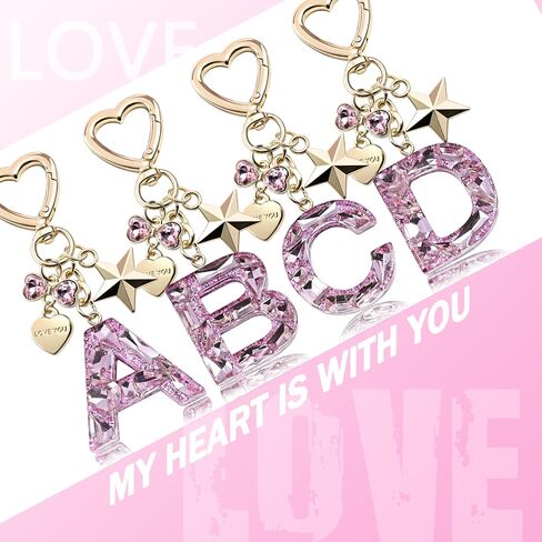 Cute Bling Keychain initial Letter Butterfly Star Pink Purple Gift for Women Girls Bag Cup Charms Accessories in Kuwait