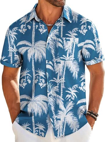COOFANDY Mens Casual Linen Shirt Short Sleeve Button Down Shirt Summer Beach Shirts with Pocket in Saudi Arabia