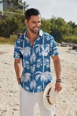 COOFANDY Mens Casual Linen Shirt Short Sleeve Button Down Shirt Summer Beach Shirts with Pocket in Saudi Arabia