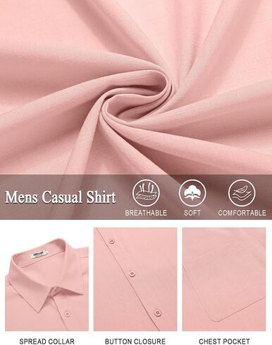 COOFANDY Mens Casual Linen Shirt Short Sleeve Button Down Shirt Summer Beach Shirts with Pocket in Saudi Arabia