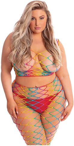 Plus Size Rain Or Shine Two Piece Bodystocking Rainbow One Size Fits Most Queen in Saudi Arabia