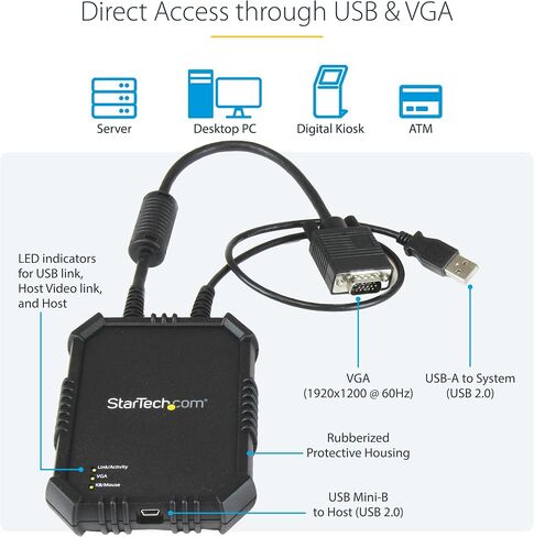 StarTech Rugged Laptop Crash Cart Adapter, USB VGA KVM, TAA (NOTECONS02X) | Laptop-to-server portable console, Video capture, File Transfer, Windows Linux MacOS, Rugged housing in Kuwait