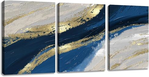 Sycdeor Blue Abstract Picture Canvas Wall Art Hand-Painted with Gold Foil for Living Room Bedroom Home Office Wall Decor 12"x16" Set of 3 in Saudi Arabia