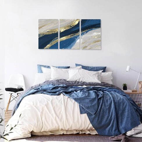 Sycdeor Blue Abstract Picture Canvas Wall Art Hand-Painted with Gold Foil for Living Room Bedroom Home Office Wall Decor 12"x16" Set of 3 in Saudi Arabia