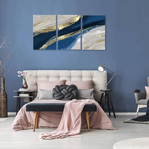 Sycdeor Blue Abstract Picture Canvas Wall Art Hand-Painted with Gold Foil for Living Room Bedroom Home Office Wall Decor 12"x16" Set of 3 in Saudi Arabia