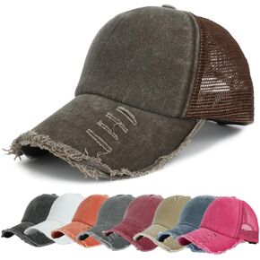 YuMENo Summer Mesh Back Baseball Cap for Women Men Breathable Adjustable Vintage Washed Distressed Cotton Dad Hat