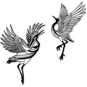 Rajukit Set Of Two-Piece Metal Crane Decor Heron Art,Metal Yard Art Unique Outdoor Decor Living Room Bedroom Art,Graceful Birds Wall Art Traditional Japanese Wall Art,Excellent Metal Decor Gift,Black