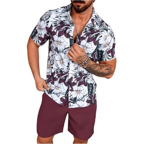 SOLY HUX Men's 2 Piece Outfits Floral Print Short Sleeve Button Down Shirt and Shorts Summer Vacation Set
