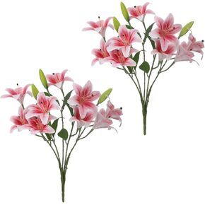 24 Flower Heads 2 Pcs Artificial Flowers Pink Lily Silk Faux Flowers for Wedding Bouquet Home Party Indoor Table Hotel Office Vases Floral Arrangements Decor