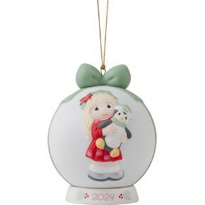 Precious Moments 2024 Little Girl Ornament | Have Yourself A Merry Little Christmas Dated 2024 Girl Bisque Porcelain Ball Ornament | Holiday Décor & Gifts