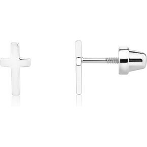 Children's Sterling Silver Small Cross Earrings with Screw Backs for Baptism, Christening, and First Communion Gift for Babies, Toddlers, and Little Girls