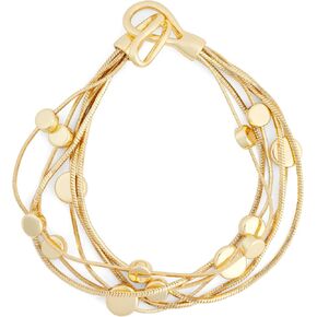 NAPIER Gold multi row soft flex bracelet featuring snake chain and stationed beads